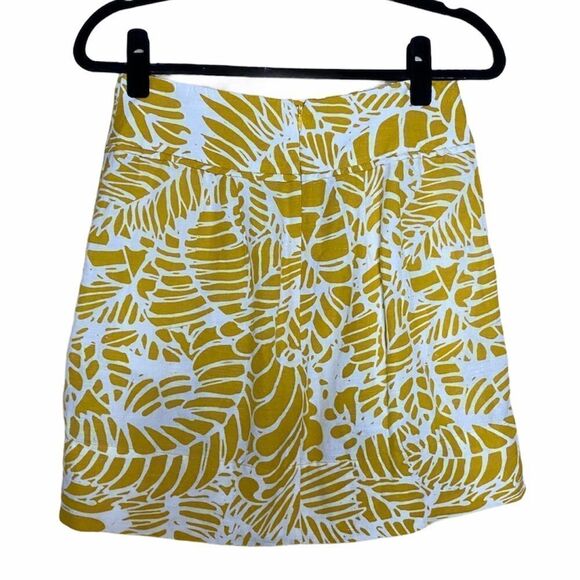Ann Taylor Loft Yellow‎ & White Leaf Linen Skirt - Picture 2 of 8